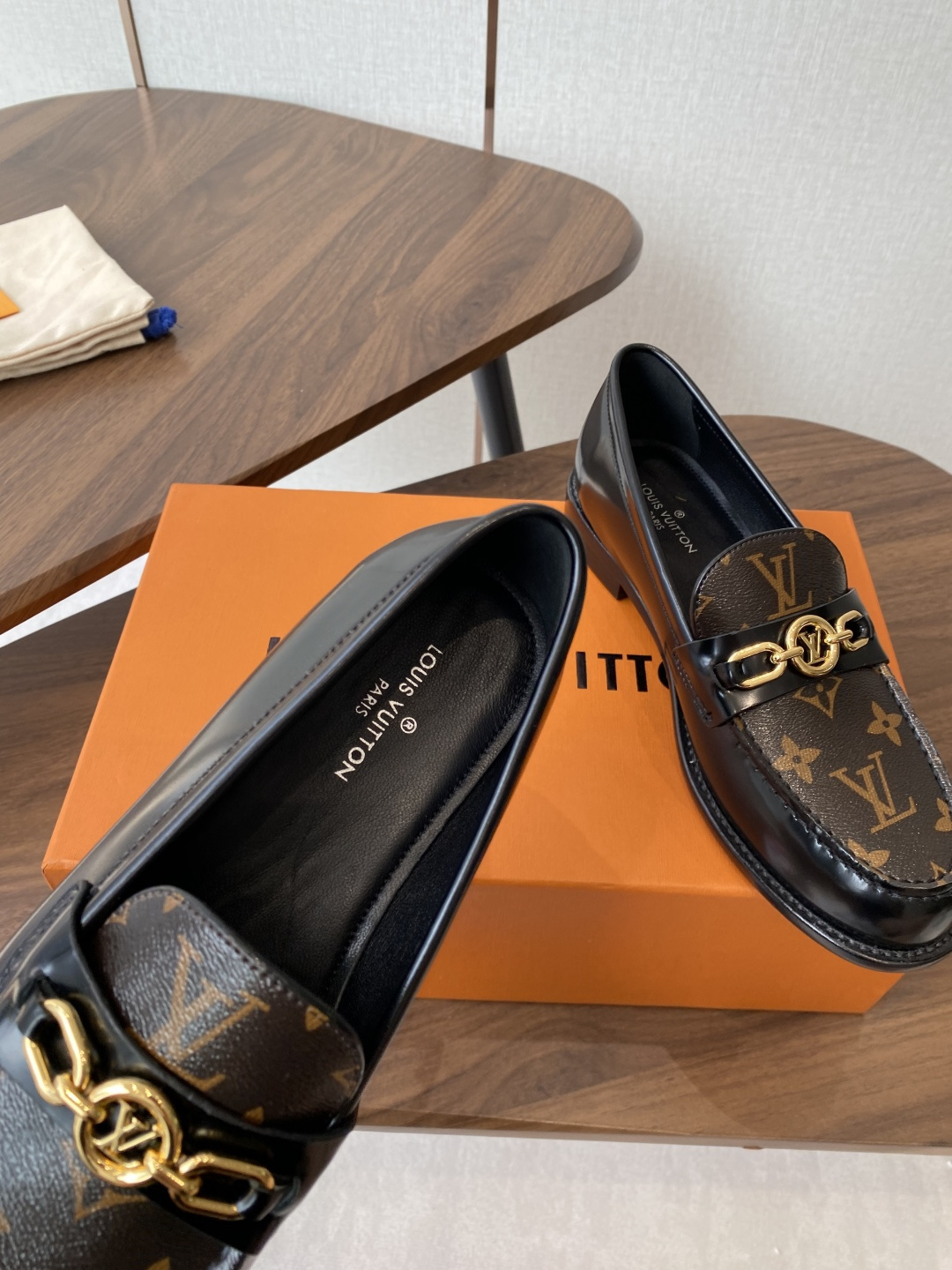 Louis Vuitton Academy Loafers in Monogram Canvas and Black Leather