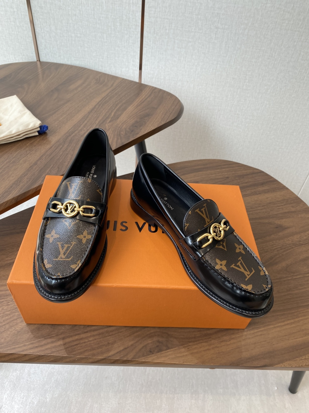 Louis Vuitton Academy Loafers in Monogram Canvas and Black Leather
