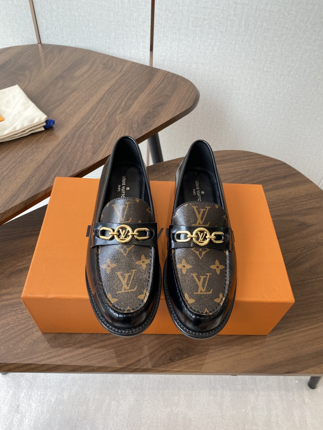 Louis Vuitton Academy Loafers in Monogram Canvas and Black Leather