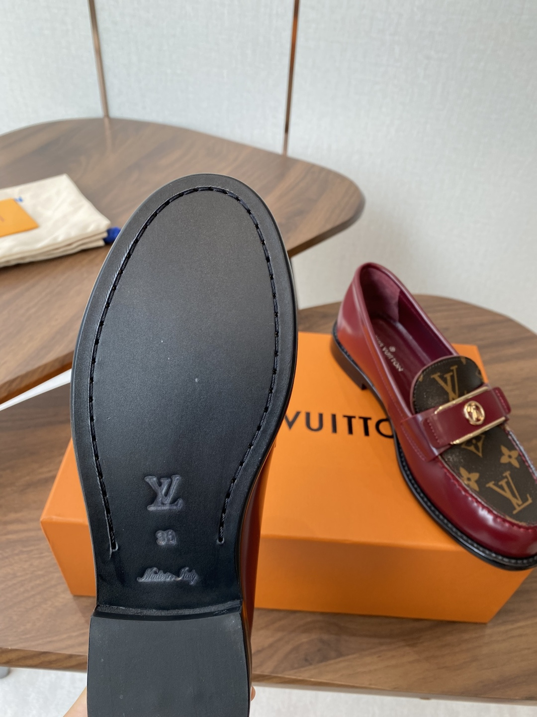 Louis Vuitton Burgundy Monogram Canvas Leather Loafers