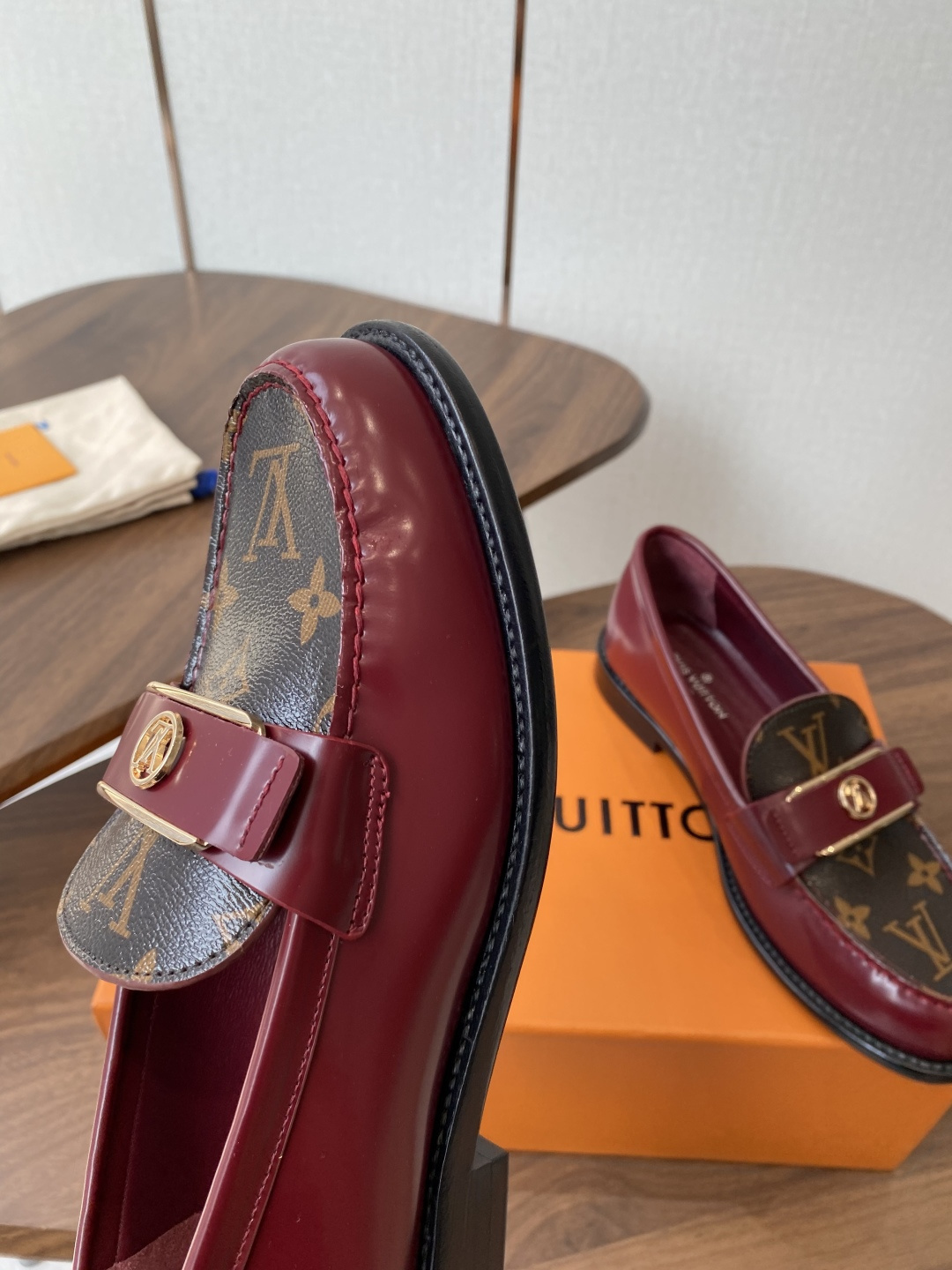Louis Vuitton Burgundy Monogram Canvas Leather Loafers