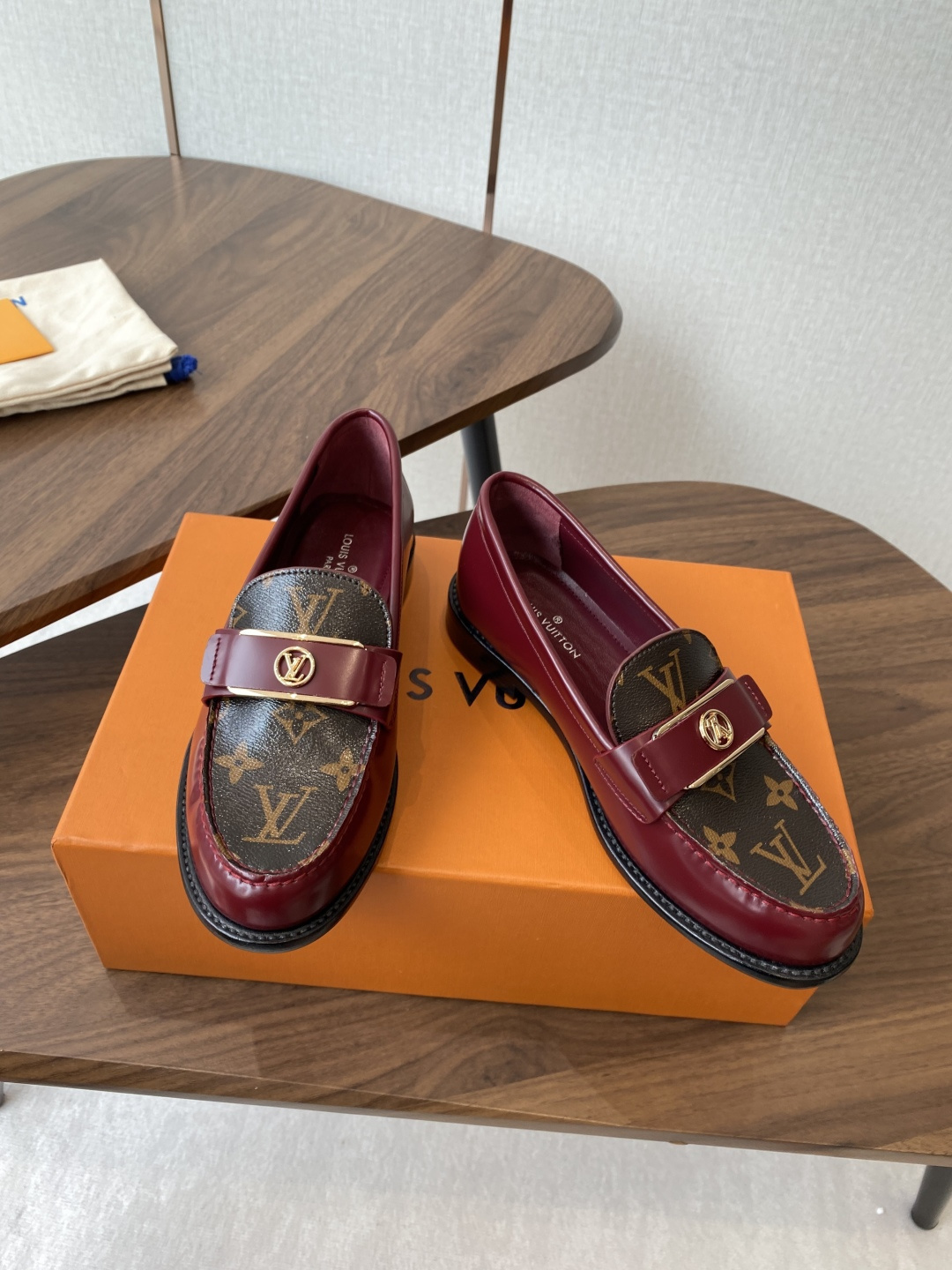 Louis Vuitton Burgundy Monogram Canvas Leather Loafers