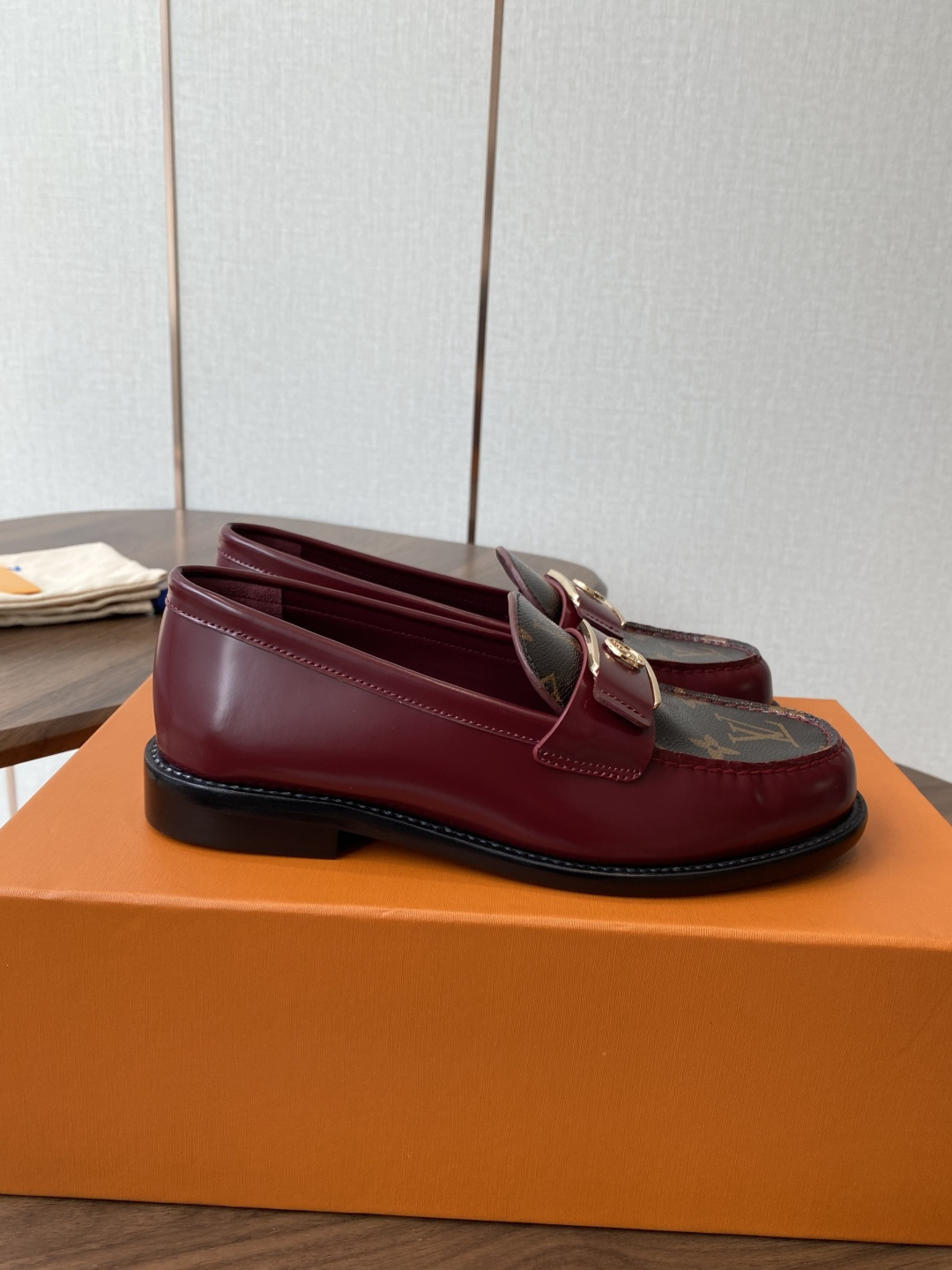Louis Vuitton Burgundy Monogram Canvas Leather Loafers