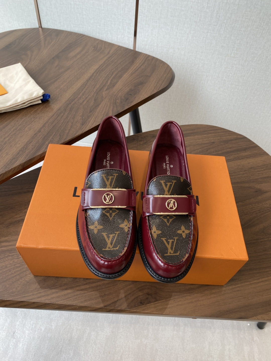 Louis Vuitton Burgundy Monogram Canvas Leather Loafers