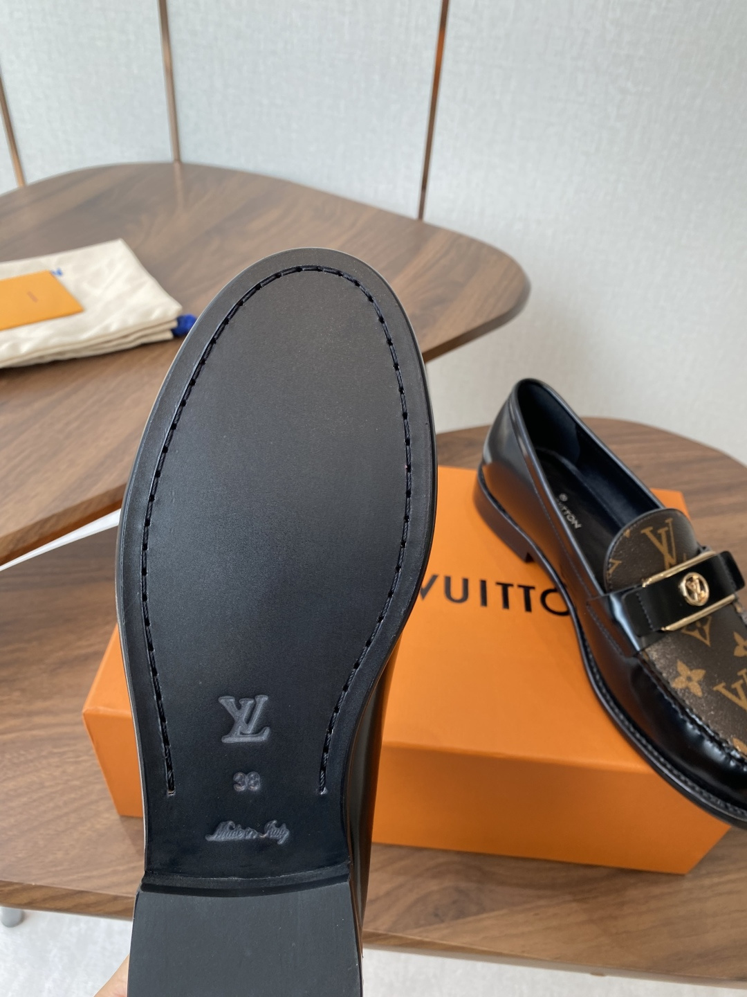 Louis Vuitton Monogram Canvas and Black Leather Loafers
