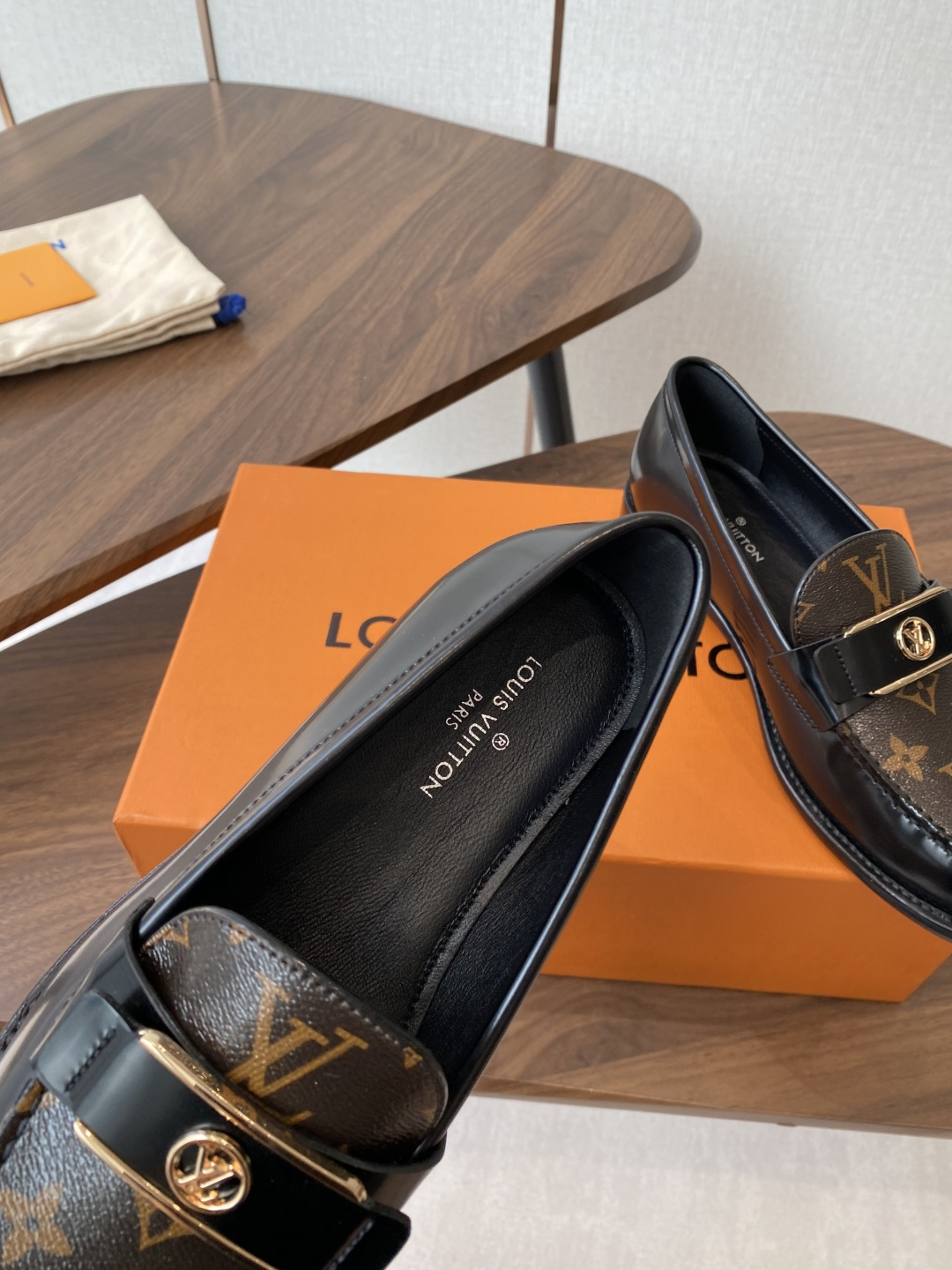 Louis Vuitton Monogram Canvas and Black Leather Loafers