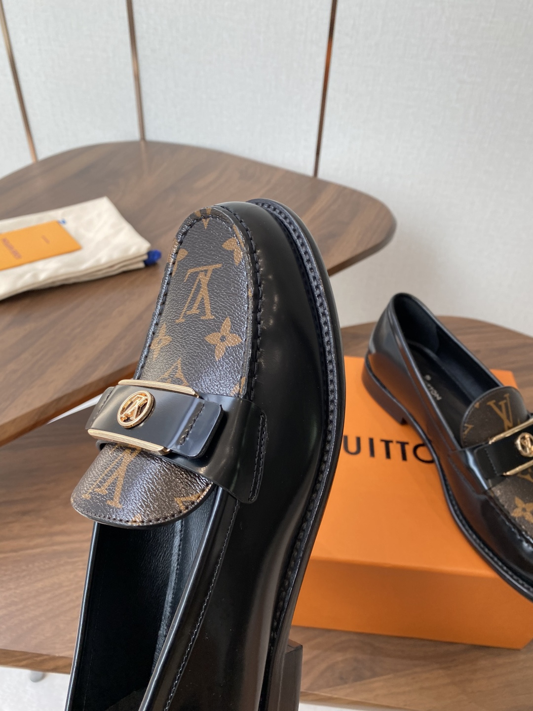 Louis Vuitton Monogram Canvas and Black Leather Loafers