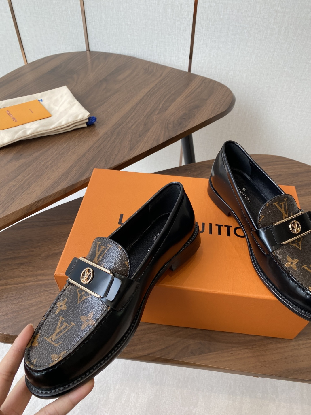 Louis Vuitton Monogram Canvas and Black Leather Loafers