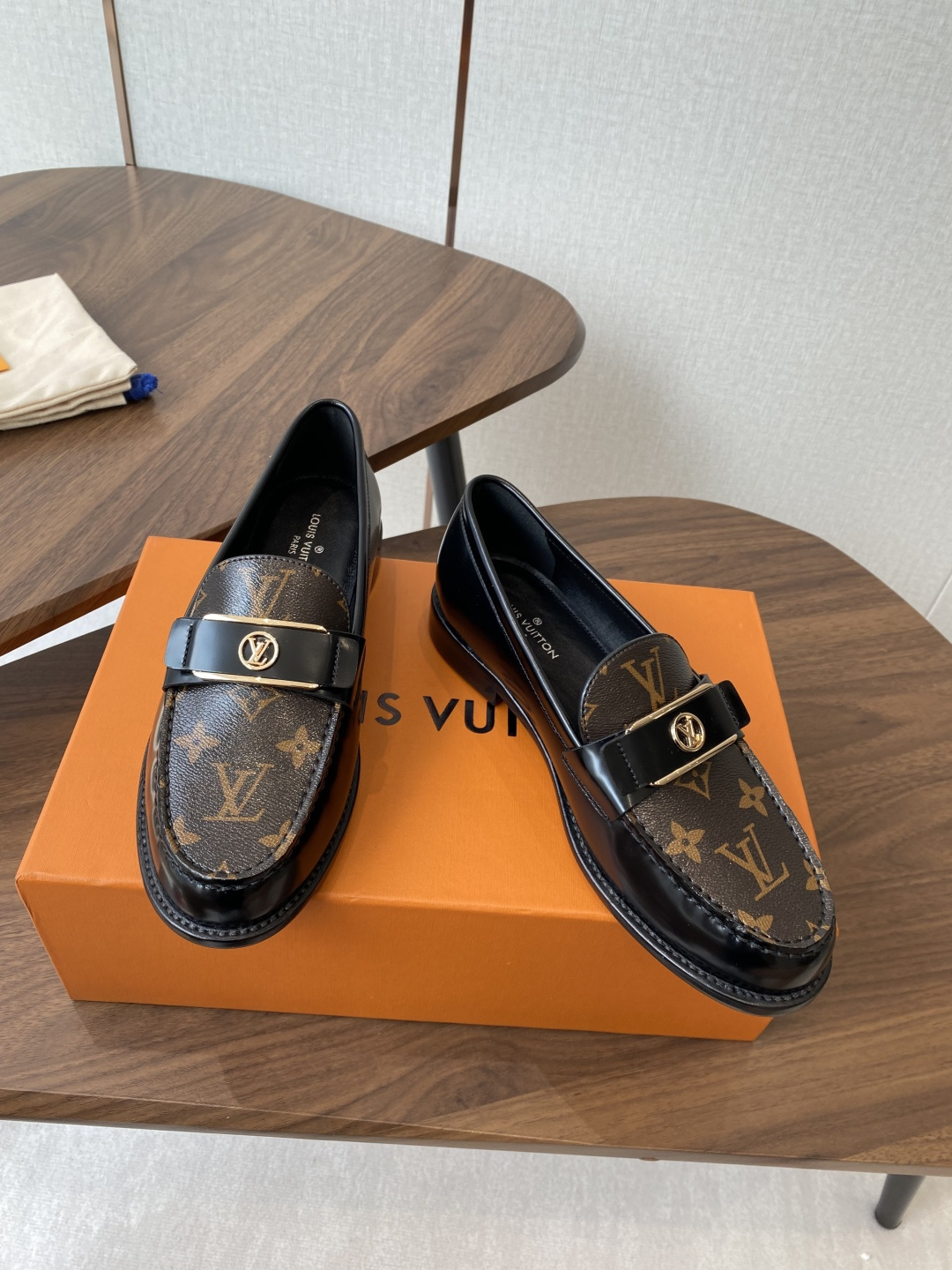 Louis Vuitton Monogram Canvas and Black Leather Loafers