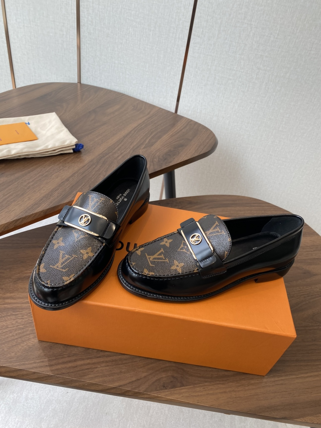 Louis Vuitton Monogram Canvas and Black Leather Loafers