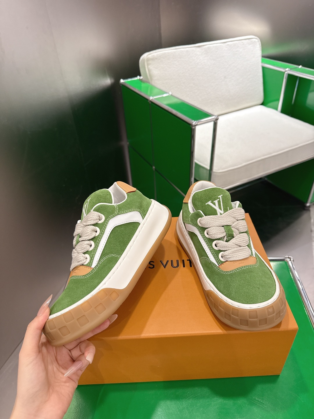 Louis Vuitton LV Skate Sneaker - Green Suede Designer Shoes