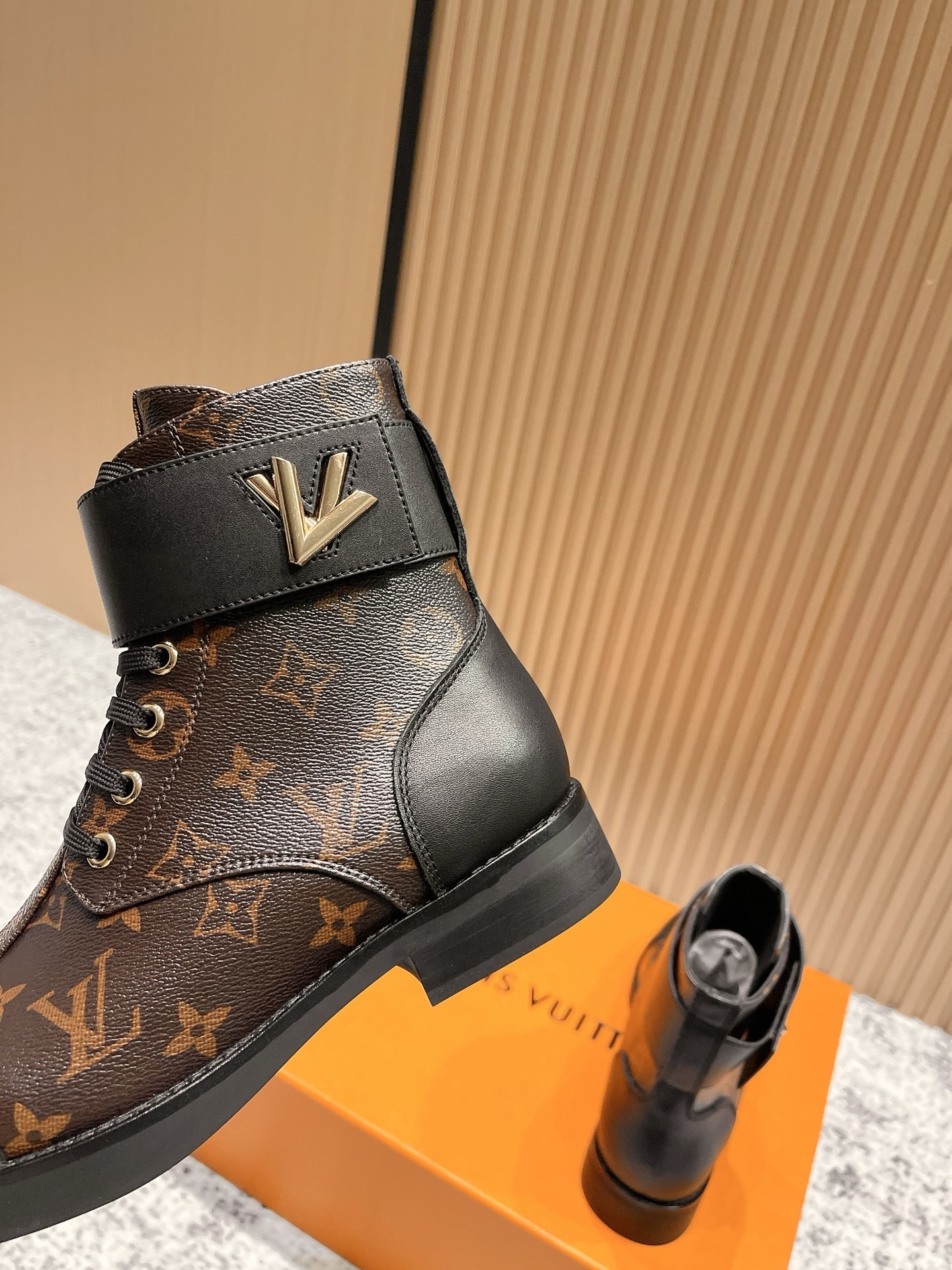 Luxury Monogram Canvas Lace-Up Ankle Boots with Leather Trim