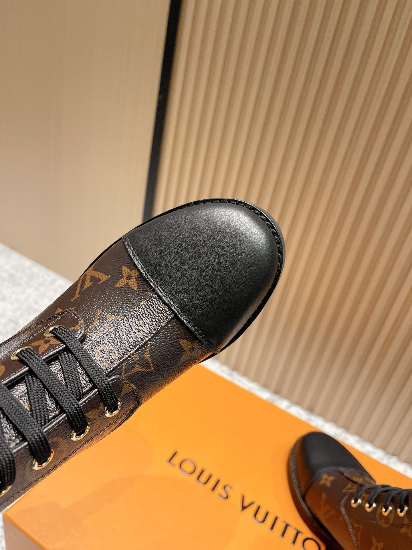 Luxury Monogram Canvas Lace-Up Ankle Boots with Leather Trim