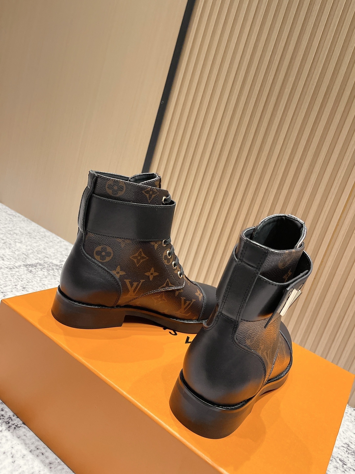 Luxury Monogram Canvas Lace-Up Ankle Boots with Leather Trim