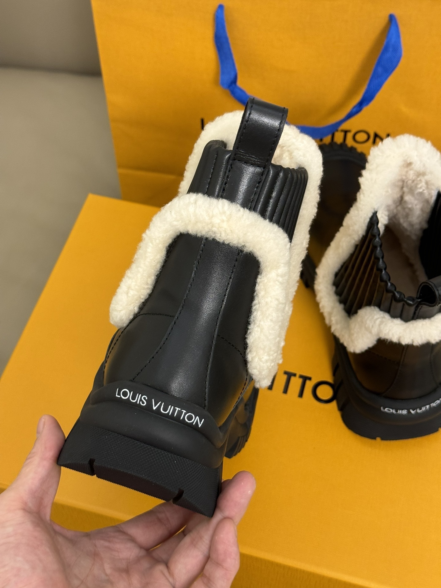Louis Vuitton Territory Flat Ankle Boot with Shearling Trim - Black