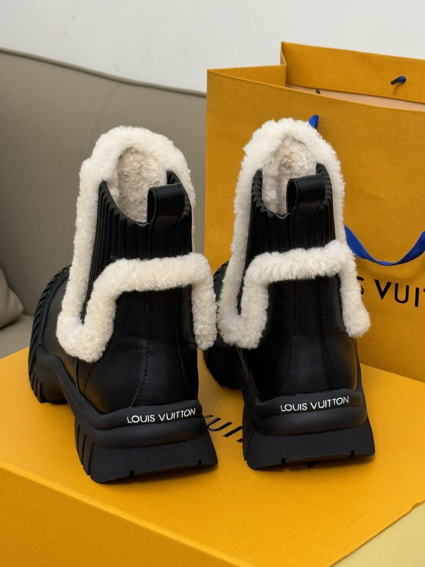 Louis Vuitton Territory Flat Ankle Boot with Shearling Trim - Black