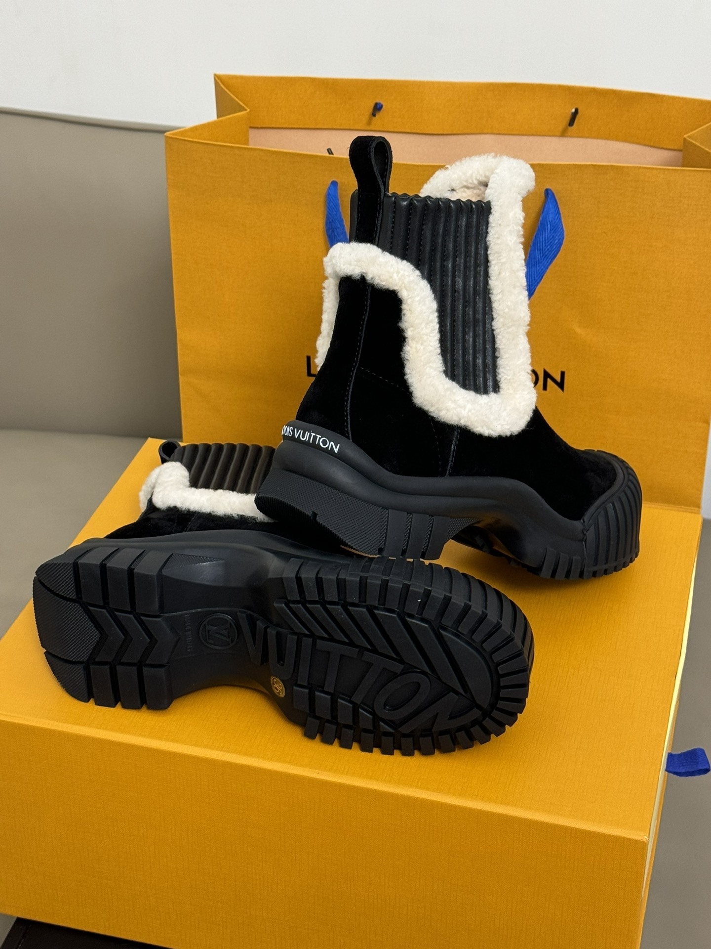 Louis Vuitton Black Suede Shearling Ankle Boots - Luxury Winter Style