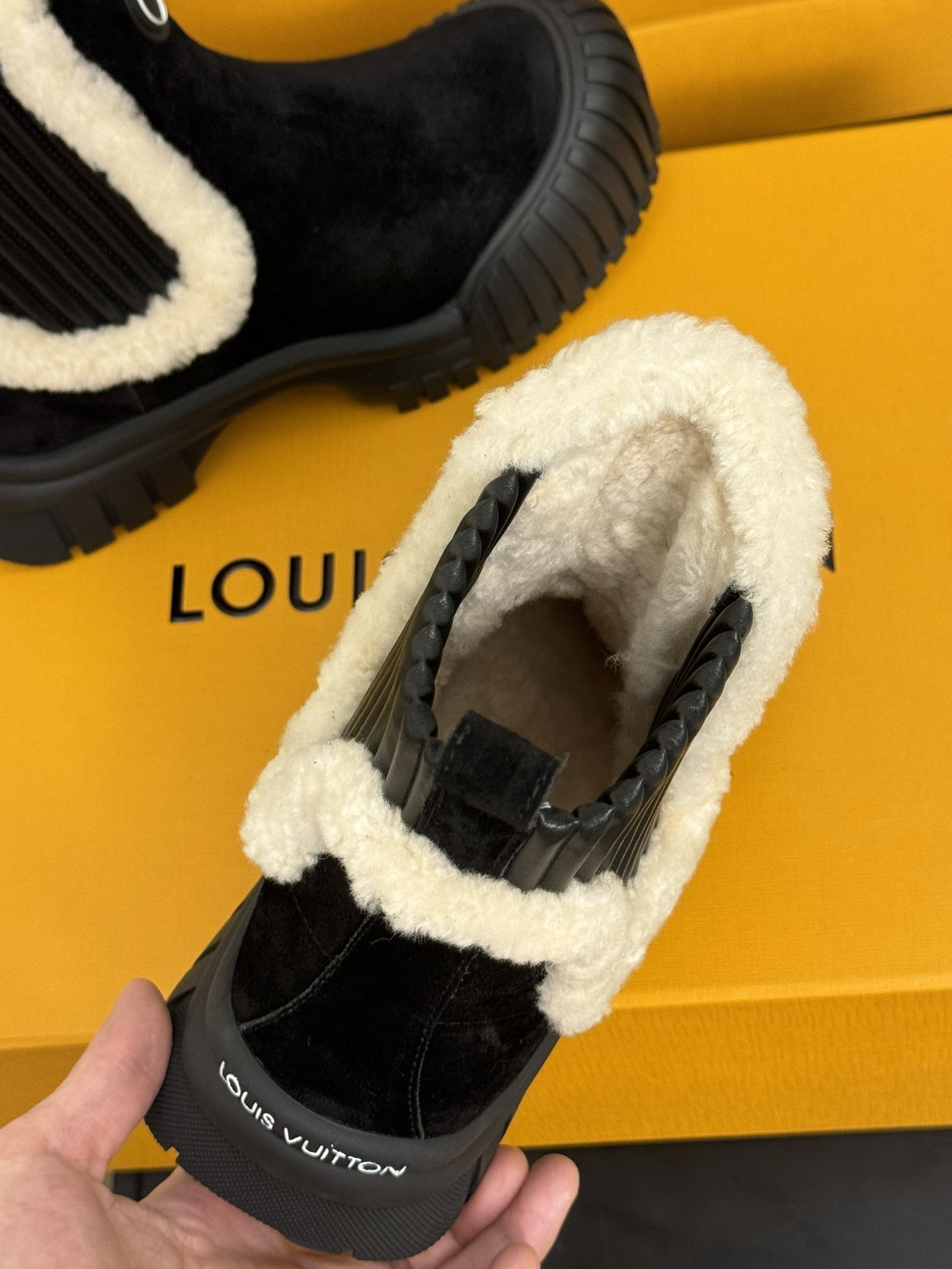 Louis Vuitton Black Suede Shearling Ankle Boots - Luxury Winter Style