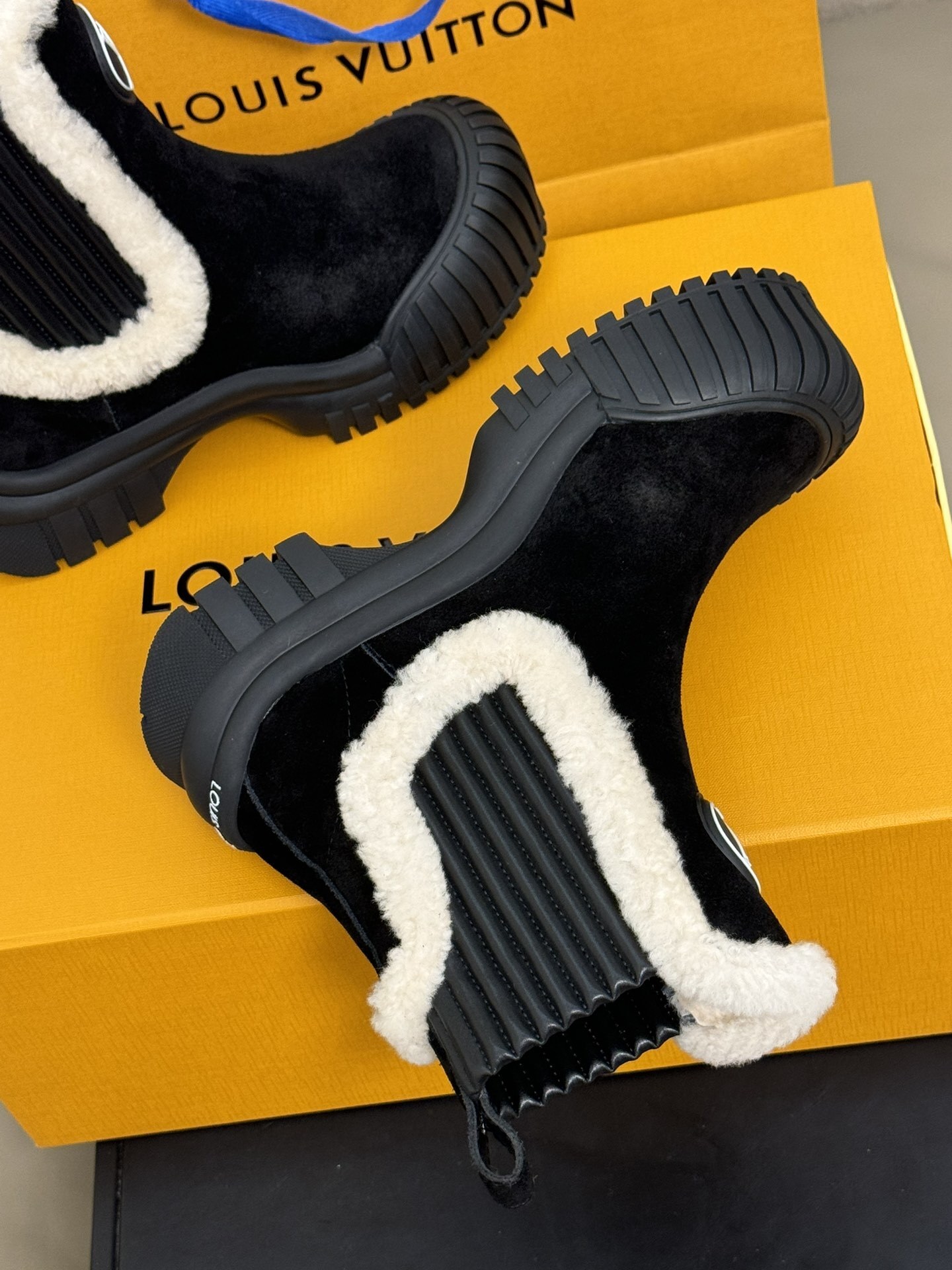 Louis Vuitton Black Suede Shearling Ankle Boots - Luxury Winter Style