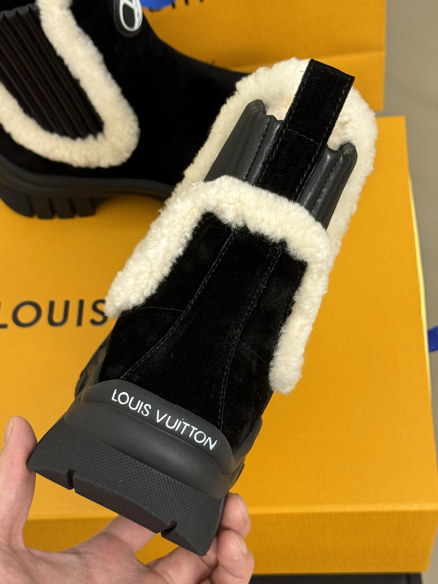 Louis Vuitton Black Suede Shearling Ankle Boots - Luxury Winter Style