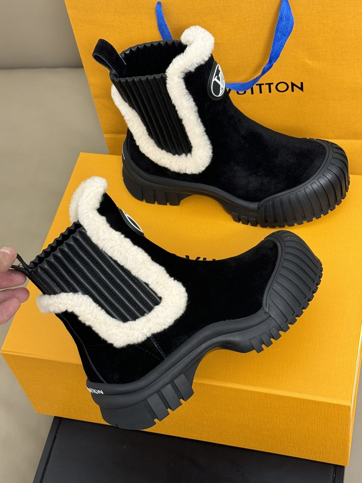 Louis Vuitton Black Suede Shearling Ankle Boots - Luxury Winter Style