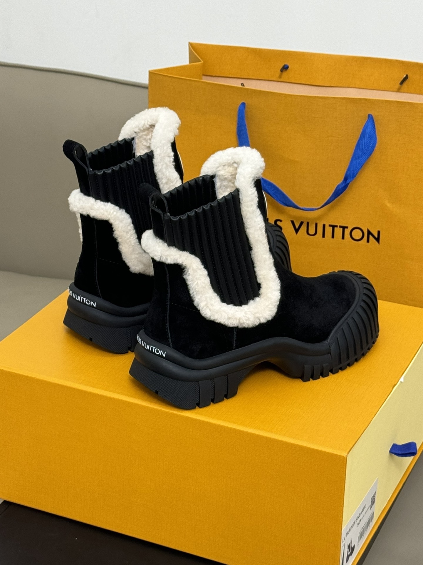 Louis Vuitton Black Suede Shearling Ankle Boots - Luxury Winter Style