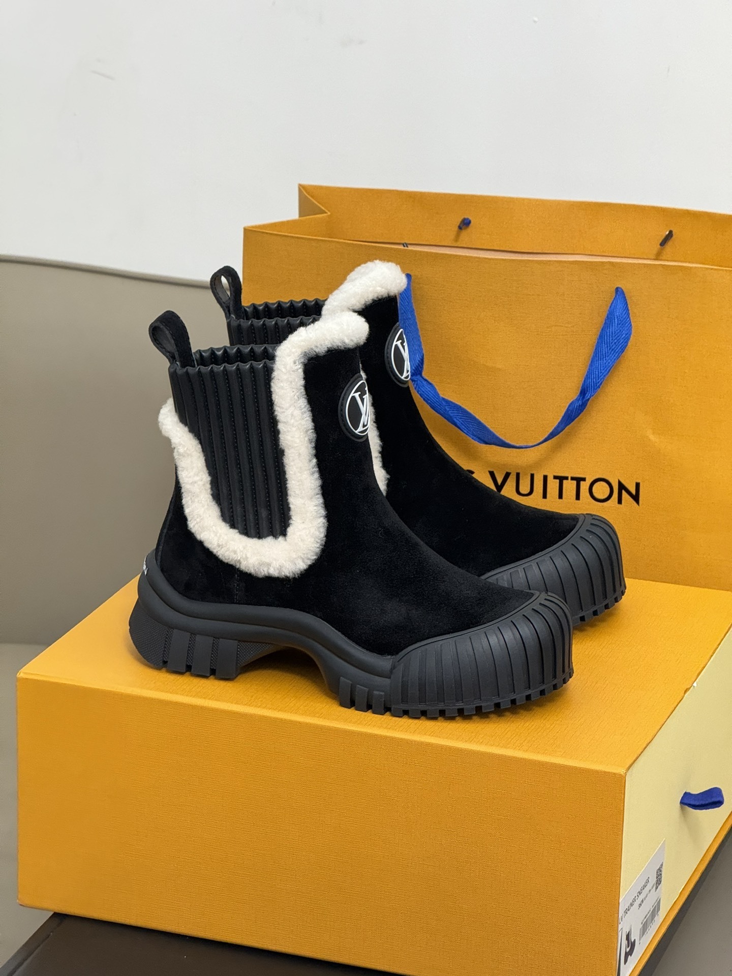 Louis Vuitton Black Suede Shearling Ankle Boots – Luxury Winter Style