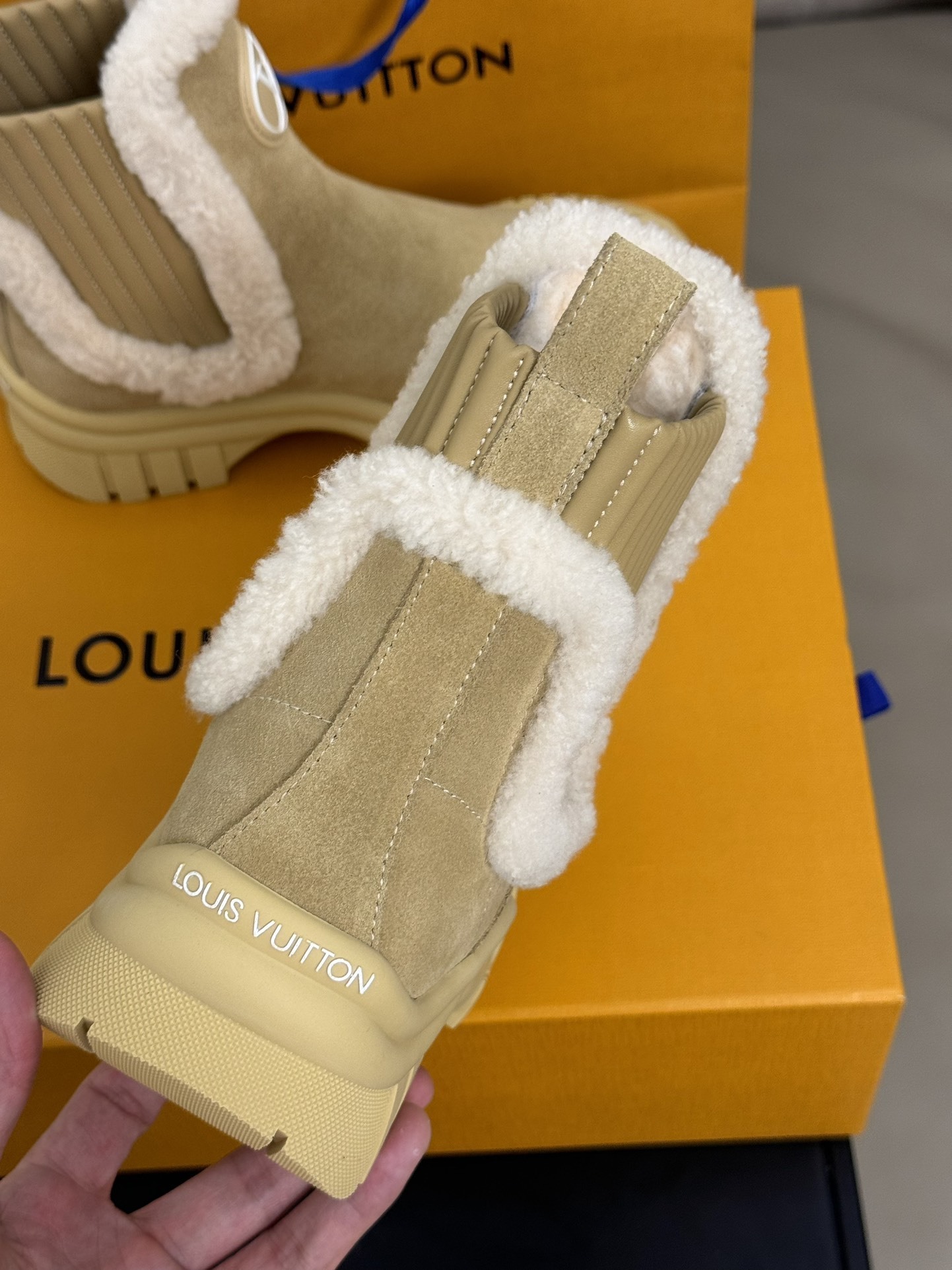 Louis Vuitton Beige Suede & Shearling Flat Ankle Boots - Luxury Winter