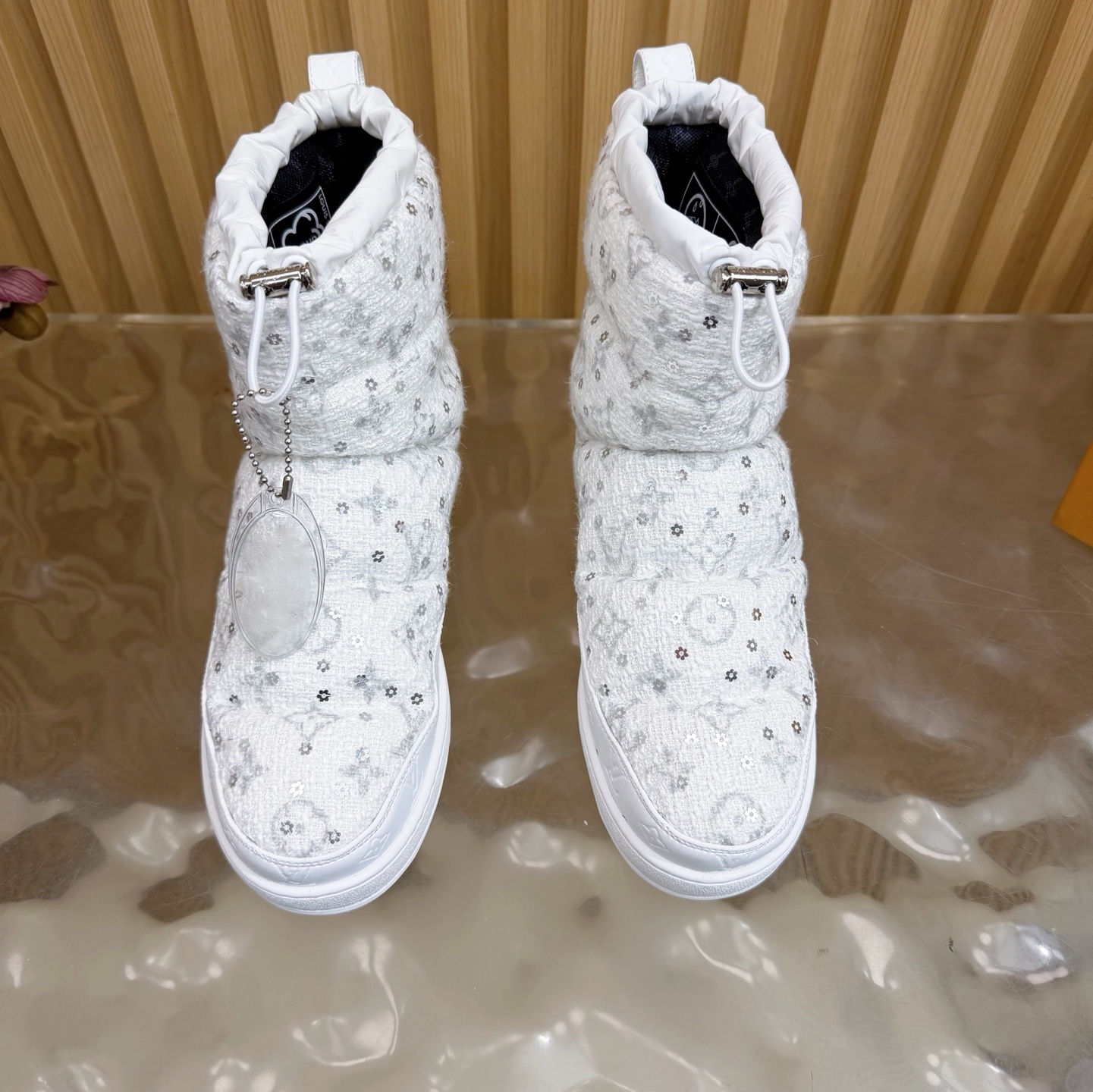 Louis Vuitton White Sequin Padded Snow Boots - Luxury Winter Wear