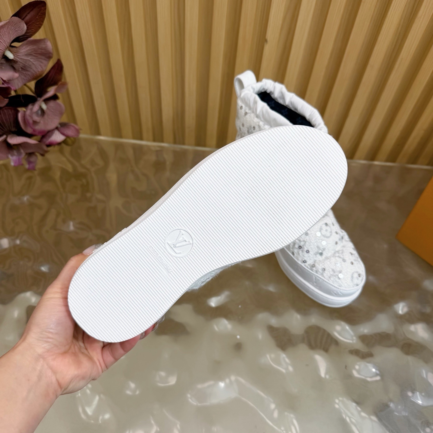 Louis Vuitton White Sequin Padded Snow Boots - Luxury Winter Wear