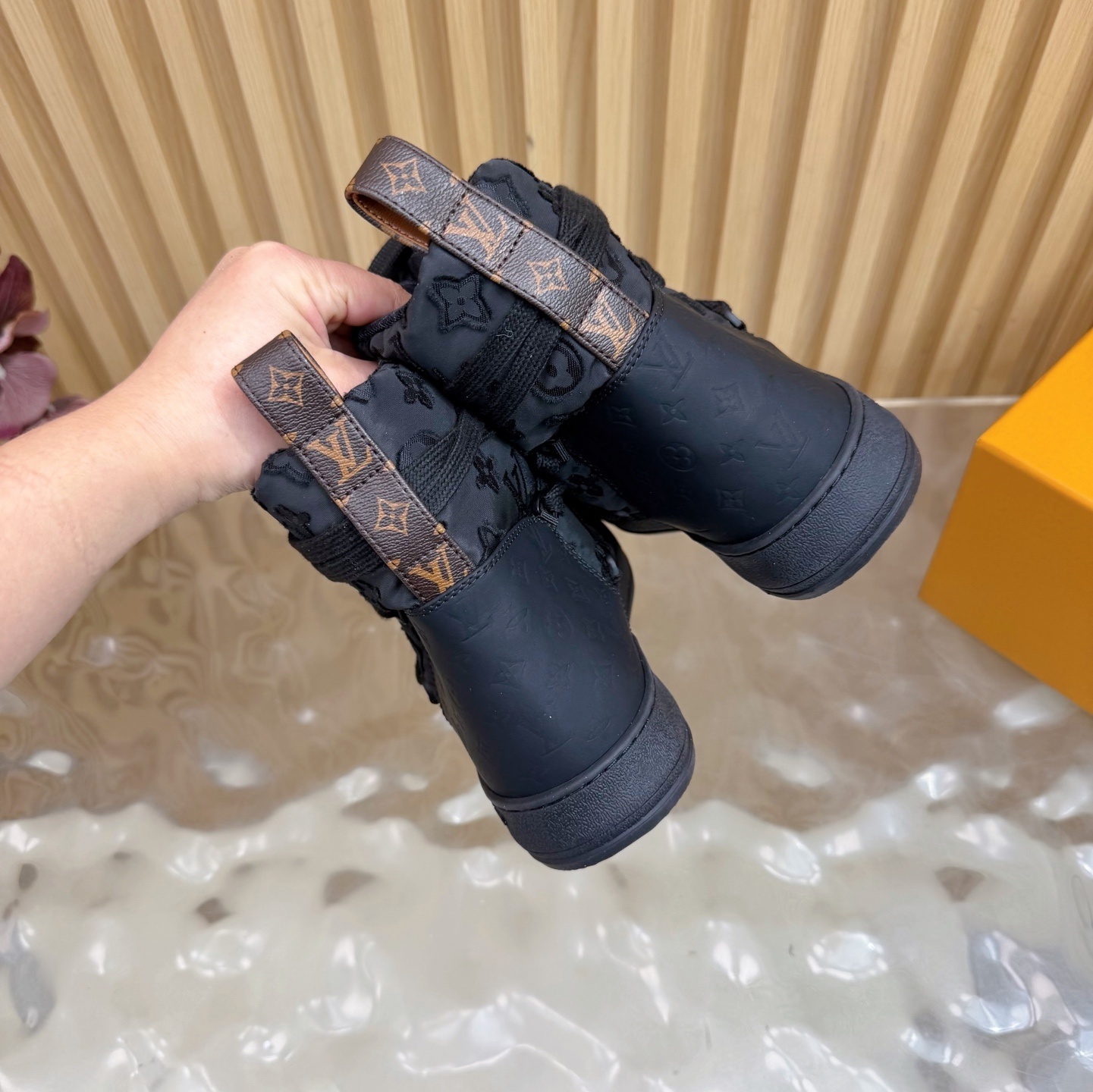 LV Pillow Comfort Ankle Boots Black Monogram Quilted Winter Shoes