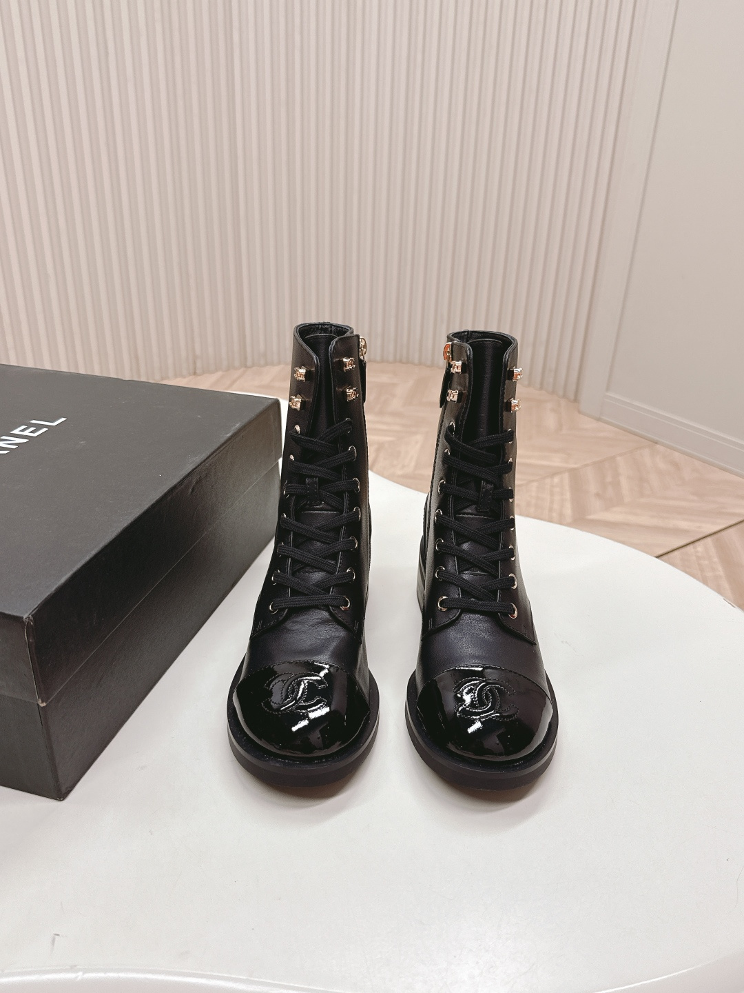 Premium Women’s Leather Combat Boots with Patent Toe Cap