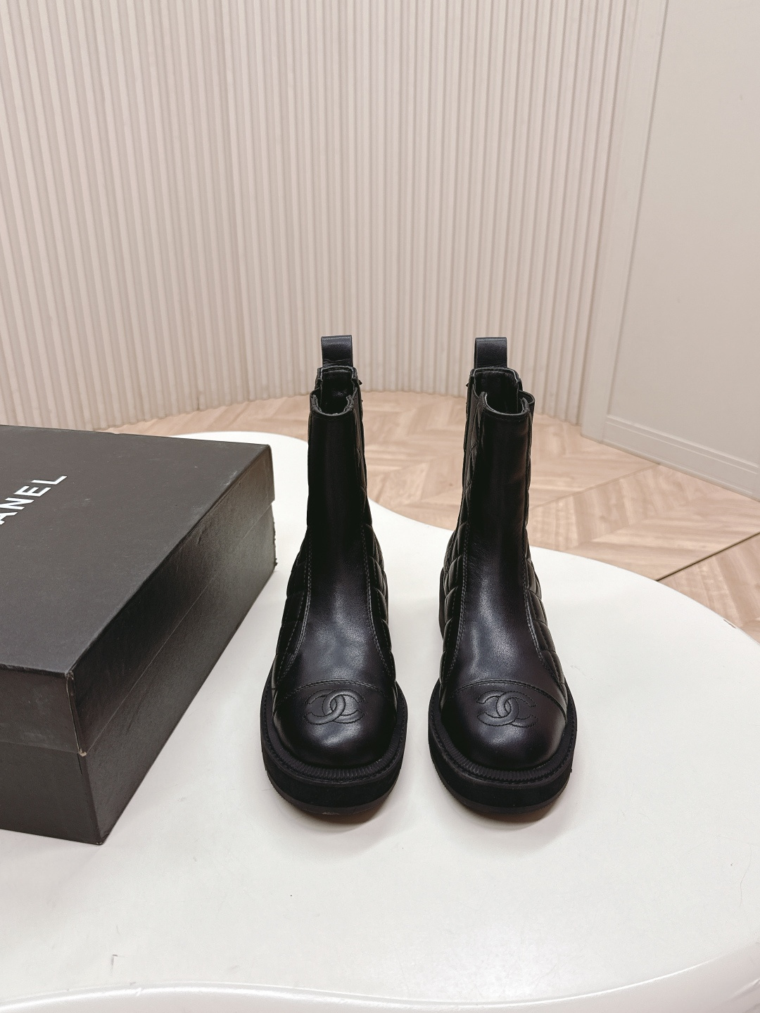 Quilted Black Leather Platform Chelsea Boots with CC Logo