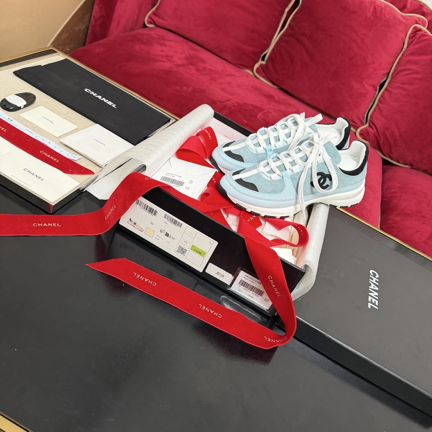 Chanel Luxury Women’s Sneakers in Light Blue Suede and Leather