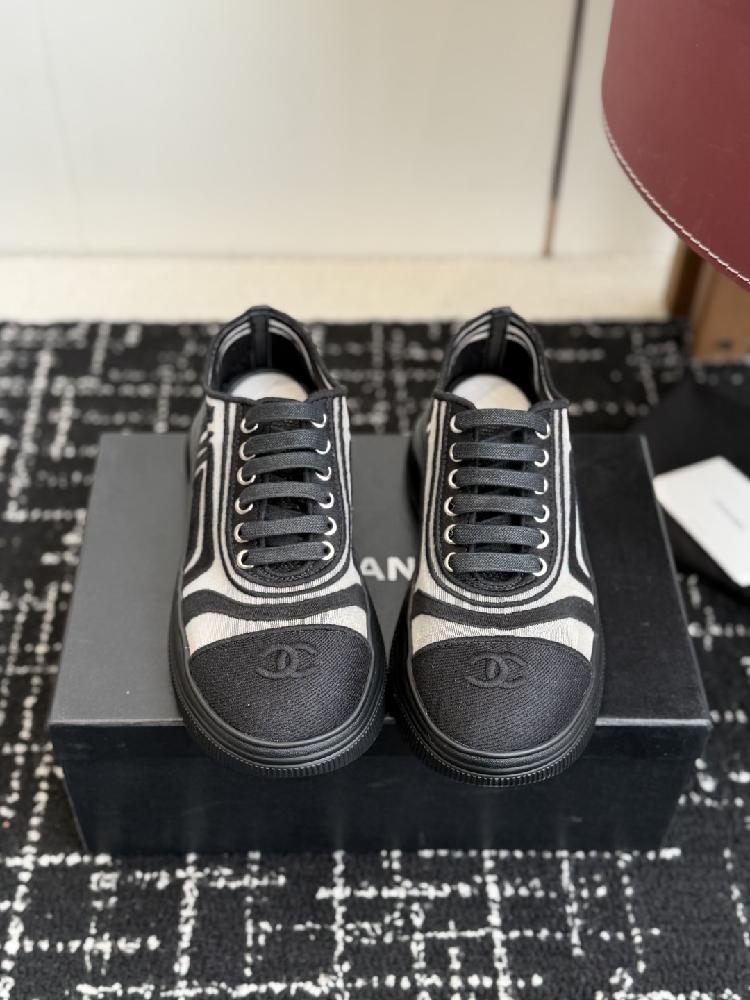 Chanel Luxury Black and White Fabric Sneakers – Women’s CC Trainers