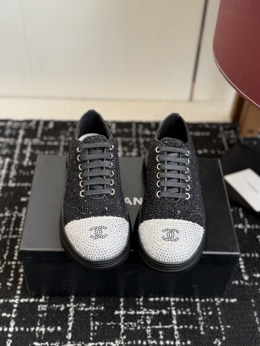 Luxury Crystal Embellished Sneakers for Women – Black & White