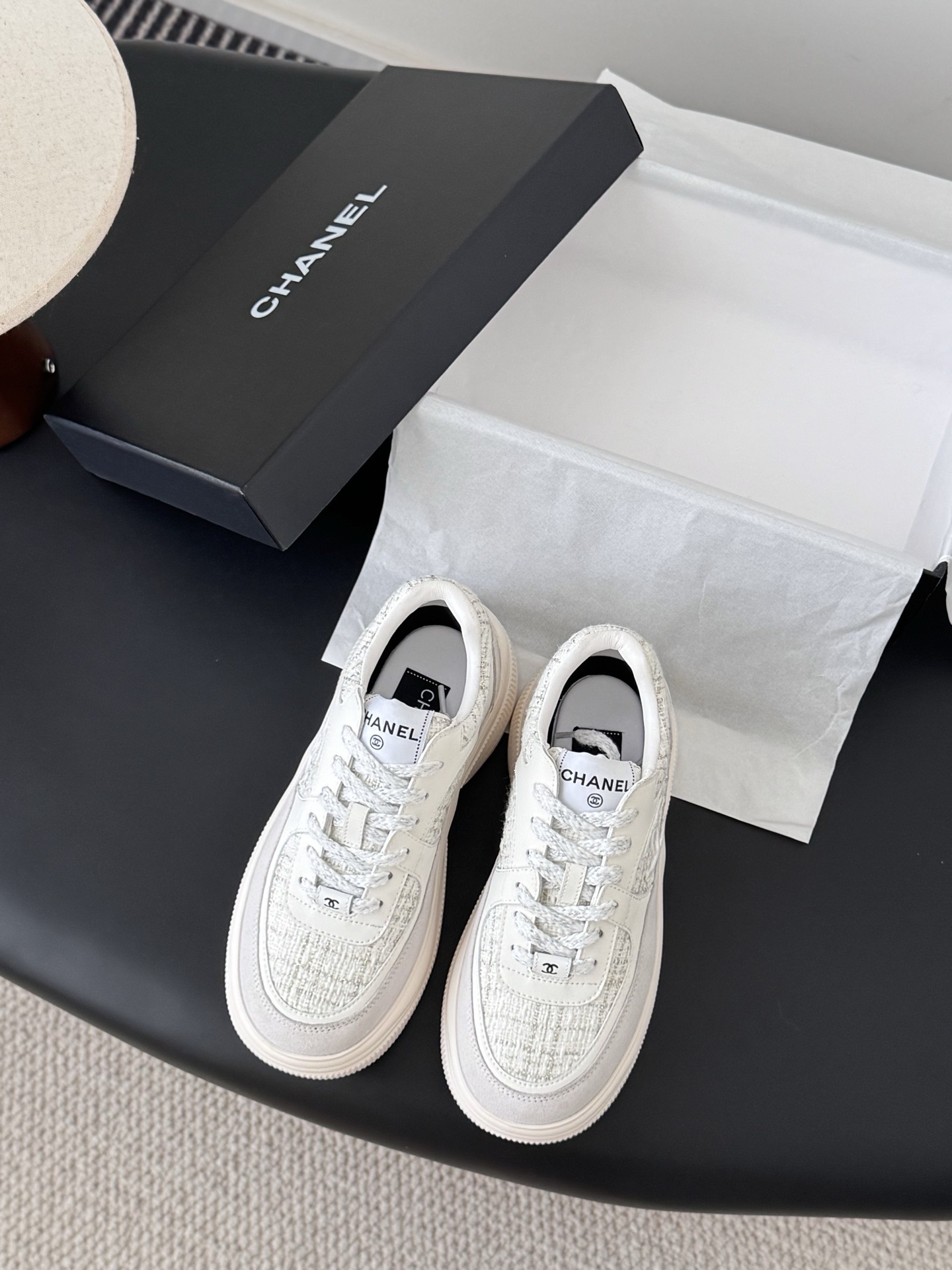 Chanel Ivory Tweed & Leather Sneakers – Elegant Designer Trainers