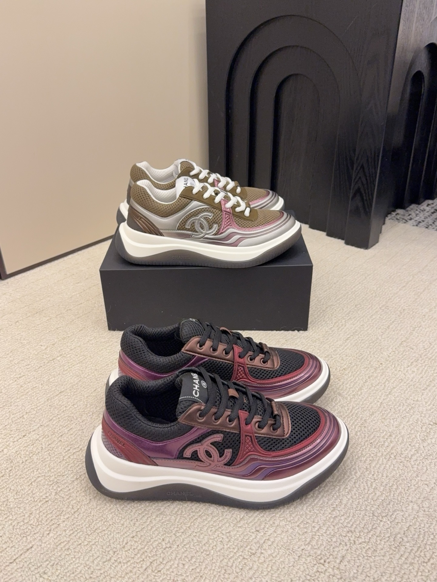 Chanel Luxury Women’s Mesh & Metallic Leather Sneakers