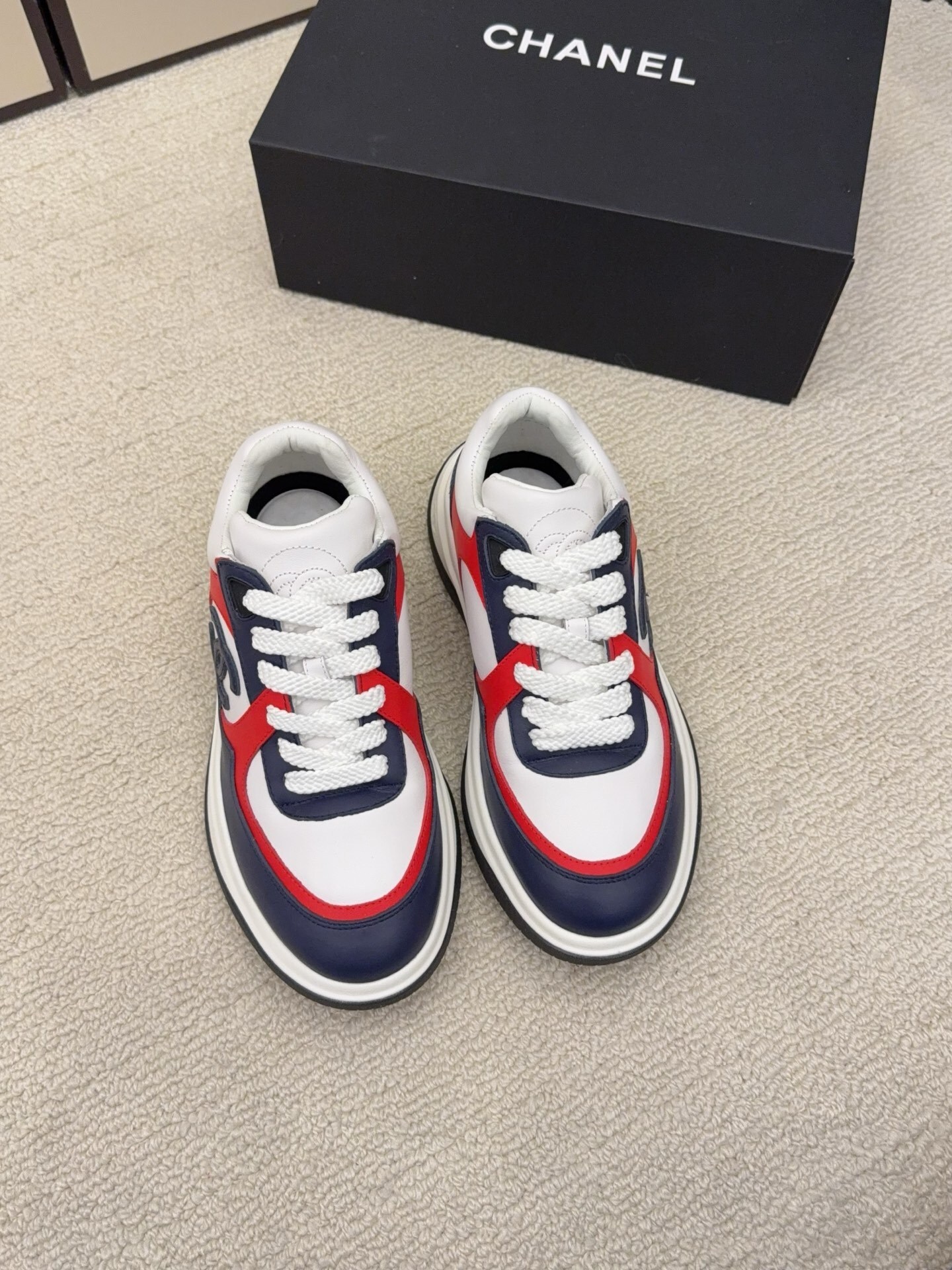 Chanel CC Logo Sneakers – Navy, White & Red Luxury Trainers
