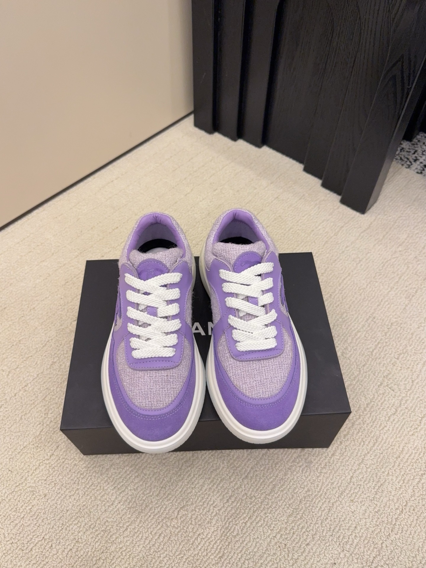 Luxury Lilac Tweed Sneakers for Women – Designer Purple Shoes