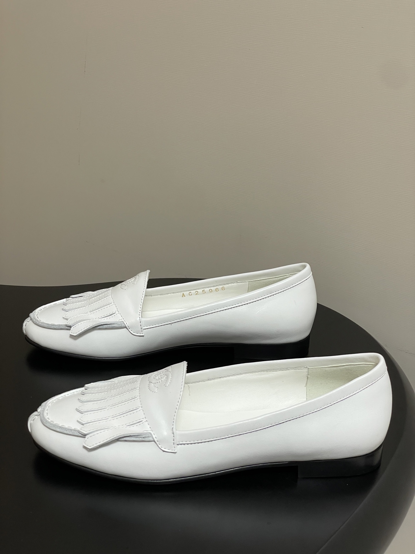 Chanel CC Logo White Leather Fringe Loafers - Made in Italy