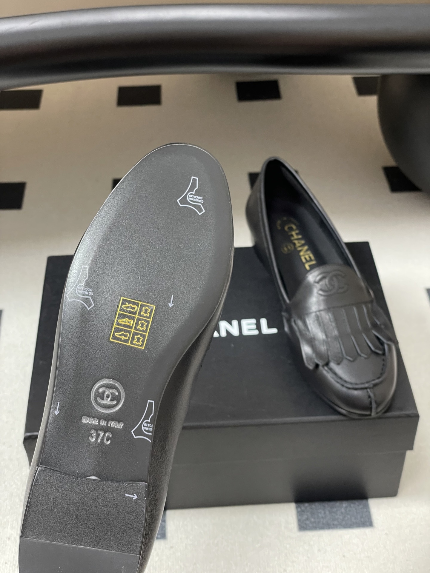 Chanel Black Leather Fringe Loafers - Luxury CC Logo Flat Shoes