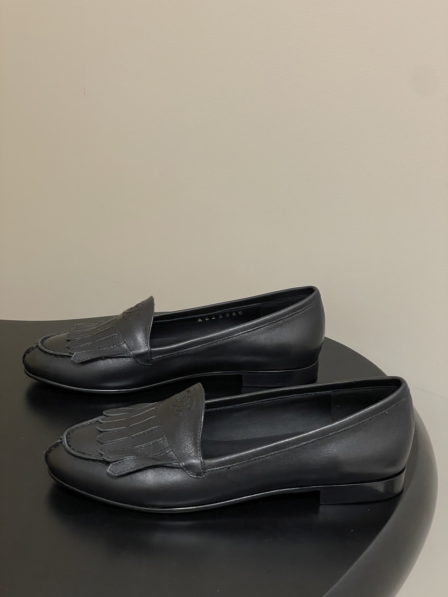 Chanel Black Leather Fringe Loafers - Luxury CC Logo Flat Shoes