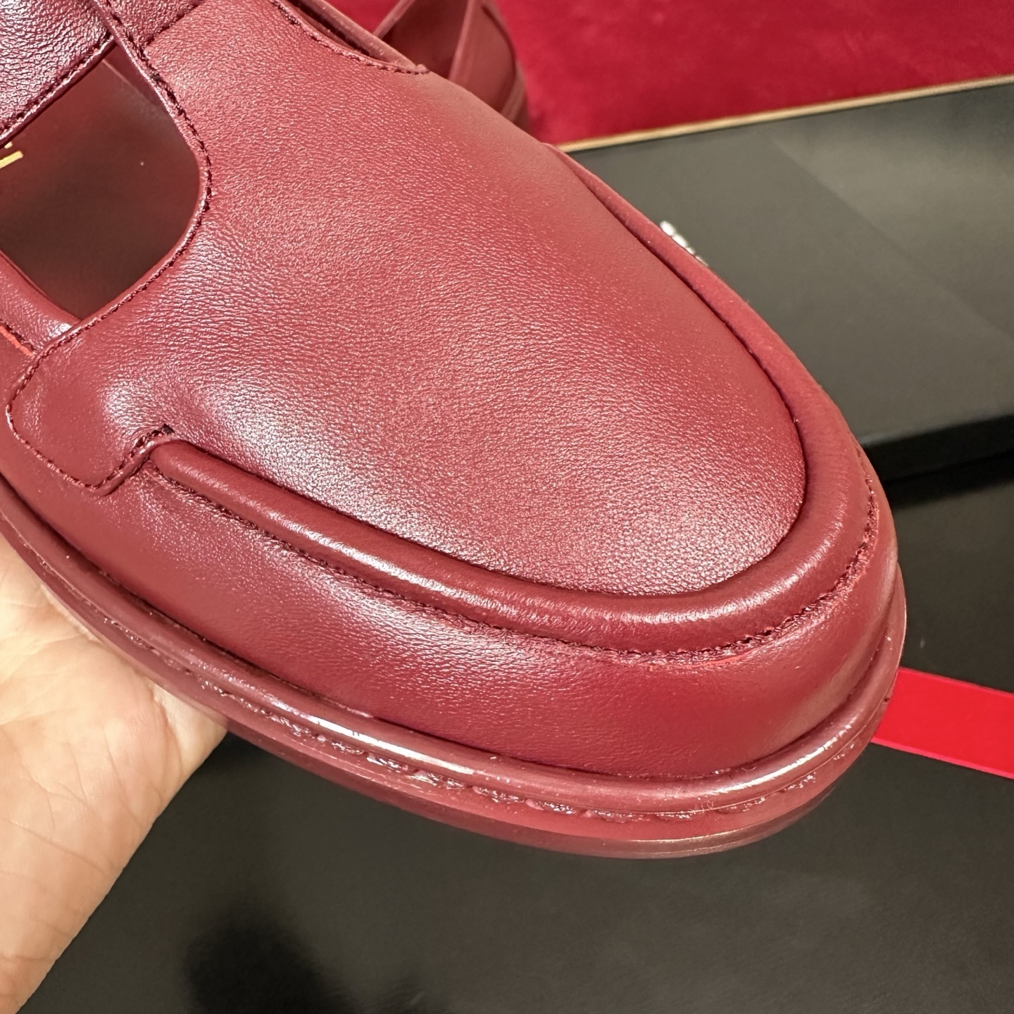 Chanel Burgundy Red Leather Mary Jane Loafers with Gold CC Logo