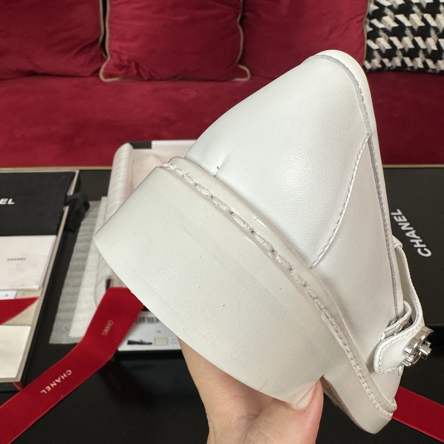 Chanel White Leather Mary Jane Loafers with CC Logo Detail