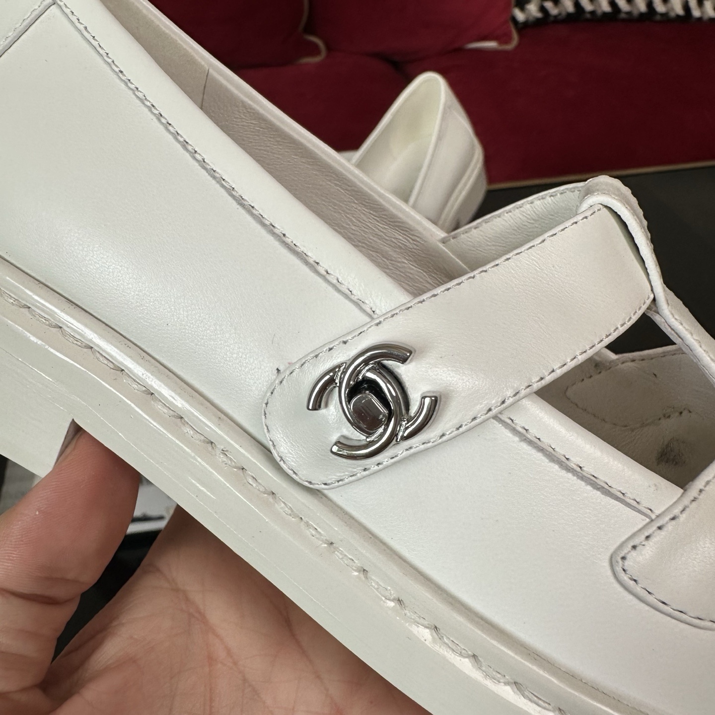 Chanel White Leather Mary Jane Loafers with CC Logo Detail