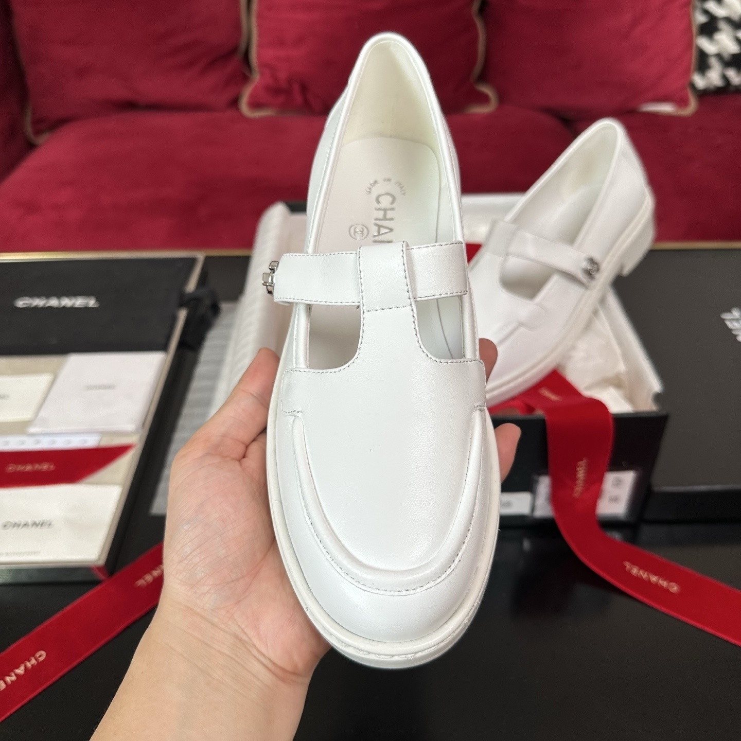 Chanel White Leather Mary Jane Loafers with CC Logo Detail