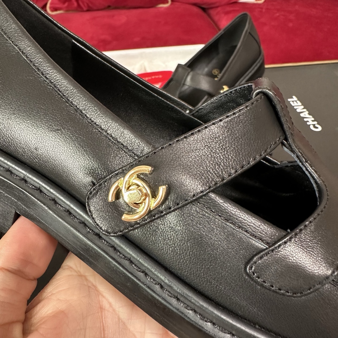 Chanel Black Leather Mary Jane Loafers with Gold CC Logo