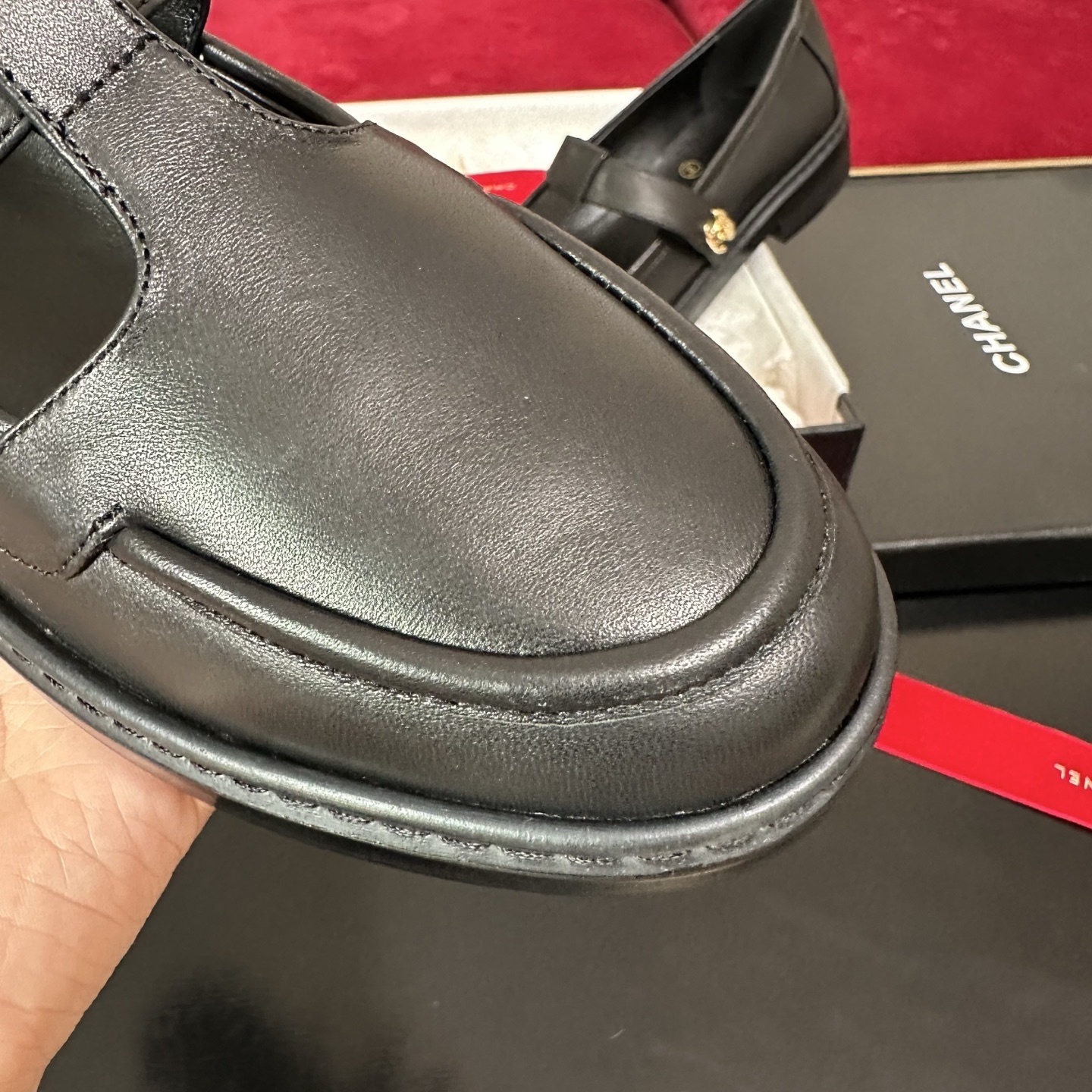 Chanel Black Leather Mary Jane Loafers with Gold CC Logo