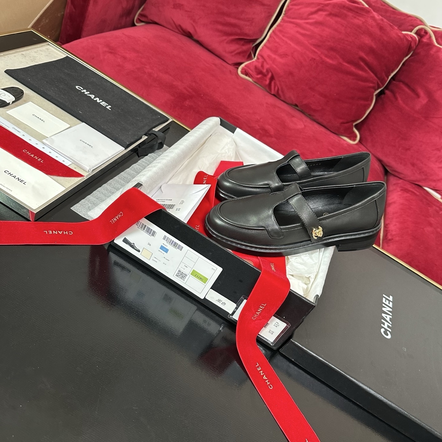 Chanel Black Leather Mary Jane Loafers with Gold CC Logo